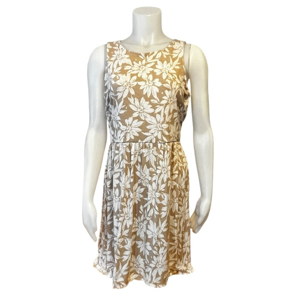 Women's Loft Stretch Jersey Tank Sun Dress, MP, Tan White Floral Print - Picture 2 of 16